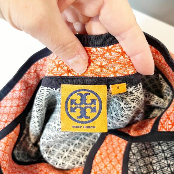 Tory Burch Colorblock Geometric Knit Tunic Sweater Top Blue Orange Small - Picture 3 of 8